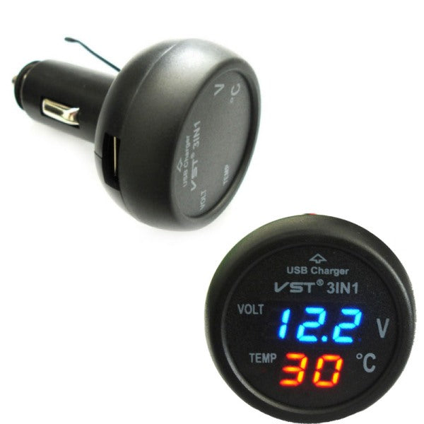 Ψηφιακό θερμόμετρο & βολτόμετρο αυτοκινήτου με θύρα φόρτιστης USB